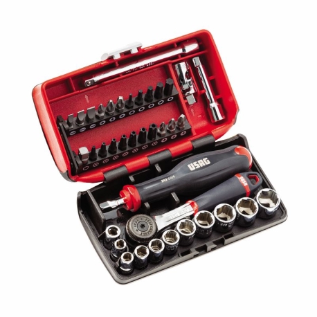 ESTOJO SORTIDO EM BIMATERIAL COM SOQUETES E BITs XGRIP HEXAGONAL 38 UNIDADES - 609 1/4 EAX - USAG