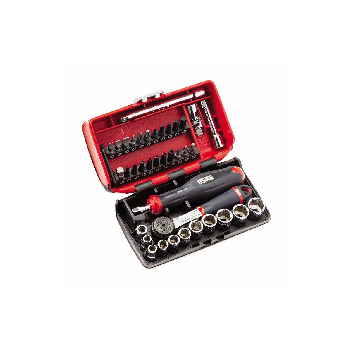 ESTOJO SORTIDO EM BIMATERIAL COM SOQUETES E BITs XGRIP HEXAGONAL 38 UNIDADES - 609 1/4 EAX - USAG