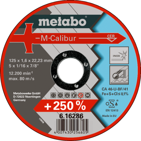 DISCO DE CORTE M-CALIBUR 125 X 1.6 X 22.23 INOX, TF 41 - METABO
