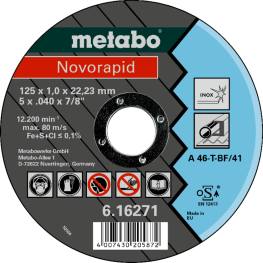 DISCO DE CORTE NOVORAPID 125X1.0X22.23 INOX, TF 41 - METABO