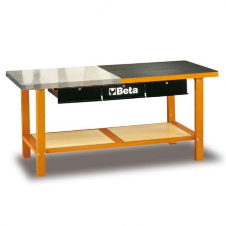 BANCADA DE TRABALHO COM TAMPO DE ALUMÍNIO E BORRACHA - C56M - BETA |C56M_LARANJA