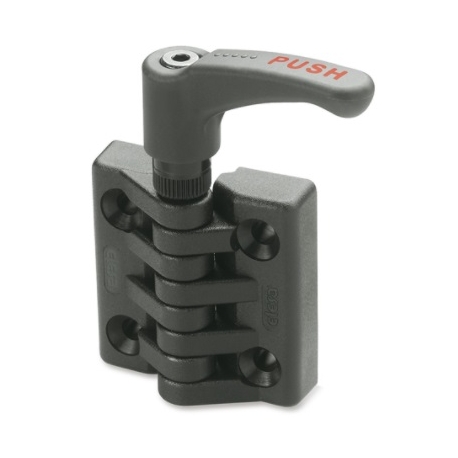 DOBRADIÇA EM TECNOPOLÍMERO MODELO CFA-ERS. COM TRAVA POR FRICÇÃO E FURO PASSANTE PARA PARAFUSO CABEÇA ESCAREADA -  |CFA ERS 01