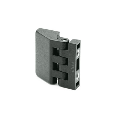 DOBRADIÇA EM TECNOPOLÍMERO MODELO CFD-CH-P. COM FURO PASSANTE PARA PARAFUSO CABEÇA CILINDRICA + INSERTO MACHO ROSCADO EM AÇO CAR