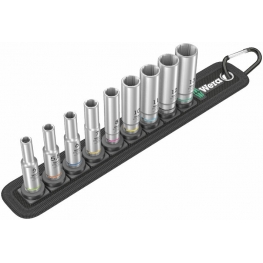 JOGO DE SOQUETES SEXTAVADO DE 1/4" COM 9 PECAS E PORTA SOQUETES MODELO ZYKLOP TIPO A - WERA