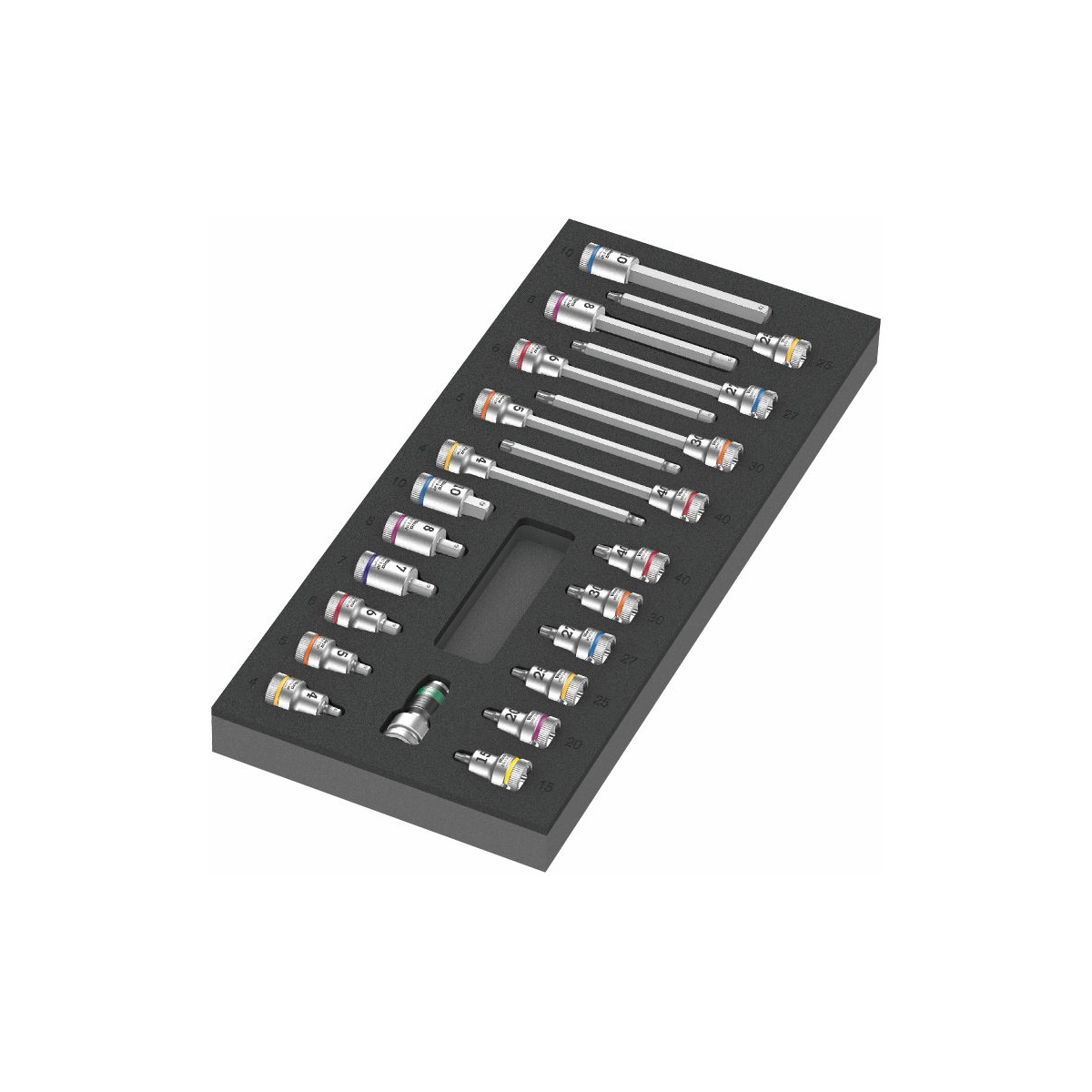 CONJUNTO DE SOQUETES 3/8" COM ADAPTADOR 1/4" ZYKLOP B COM EVA 1, 22 PEÇAS - WERA