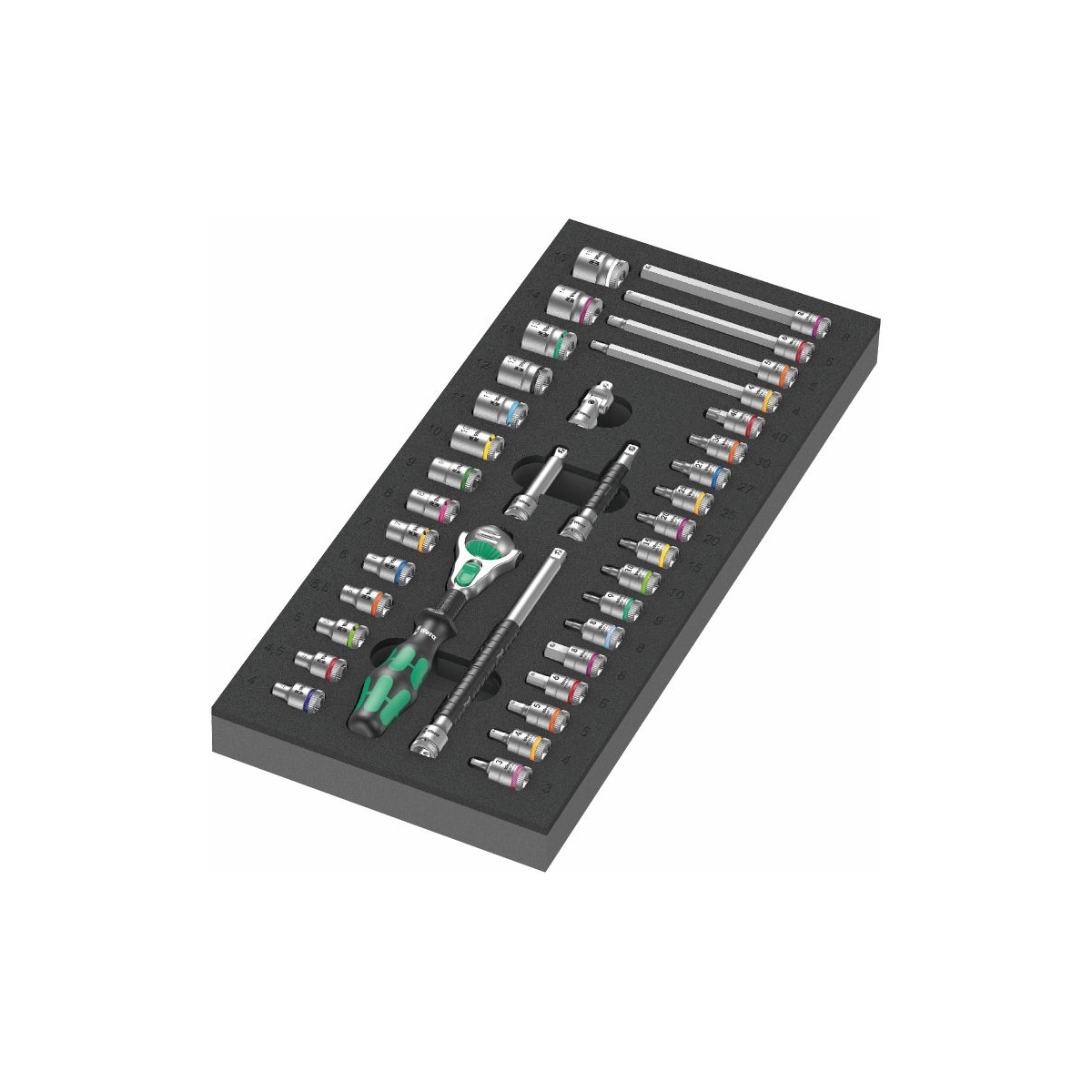 CONJUNTO DE SOQUETES COM CATRACA 8000 A ZYKLOP 1/4" COM EVA 1, 37 PEÇAS - WERA