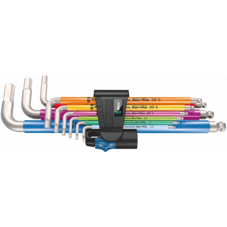 CONJUNTO DE CHAVES 3950/9 ALLEN HEX-PLUS MULTICOLOR HF INOX 1 MÉTRICO, 9 PEÇAS - WERA