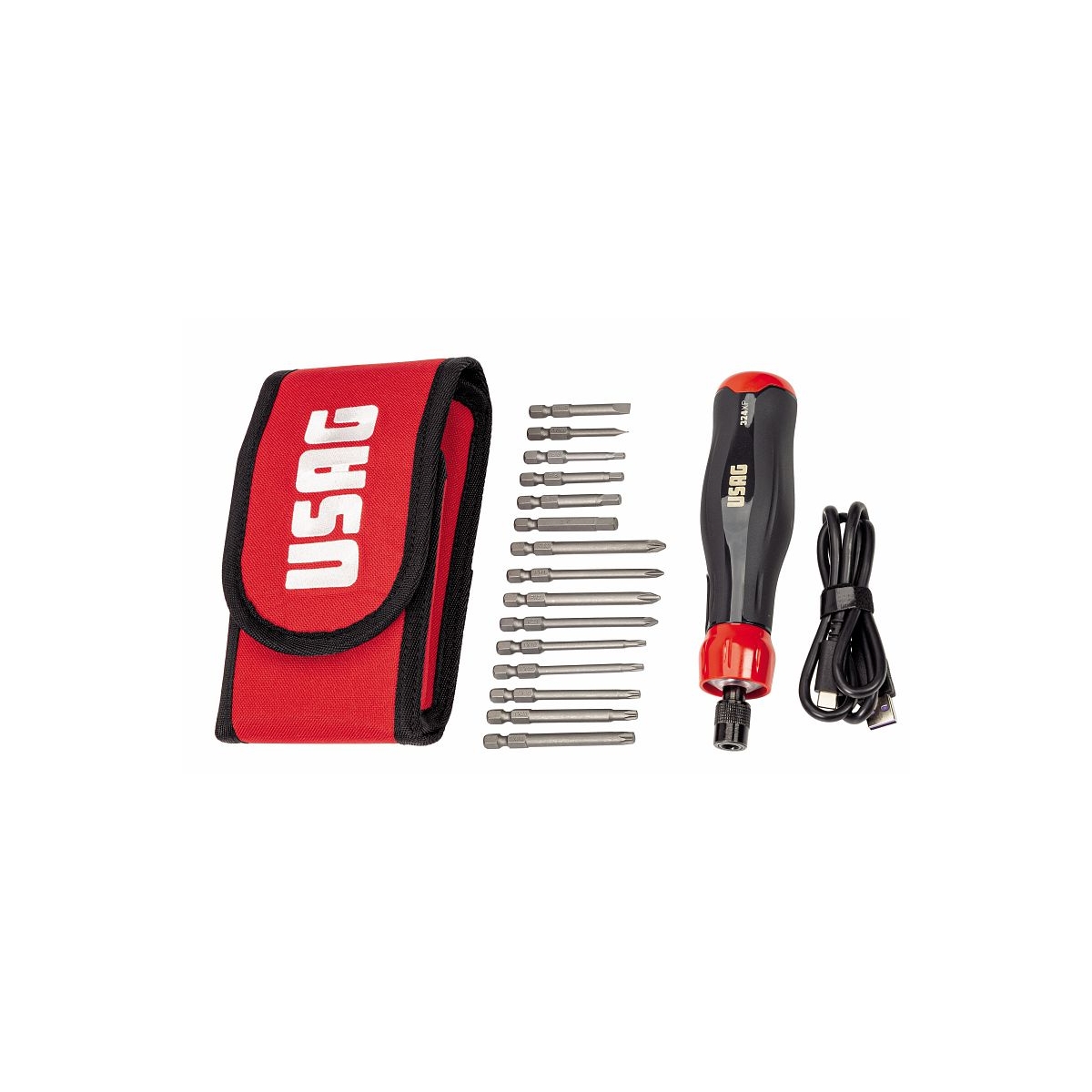 CONJUNTO CATRACA PORTA BITS ELÉTRICO COM ESTOJO 324XP/B16, 16 PEÇAS - USAG