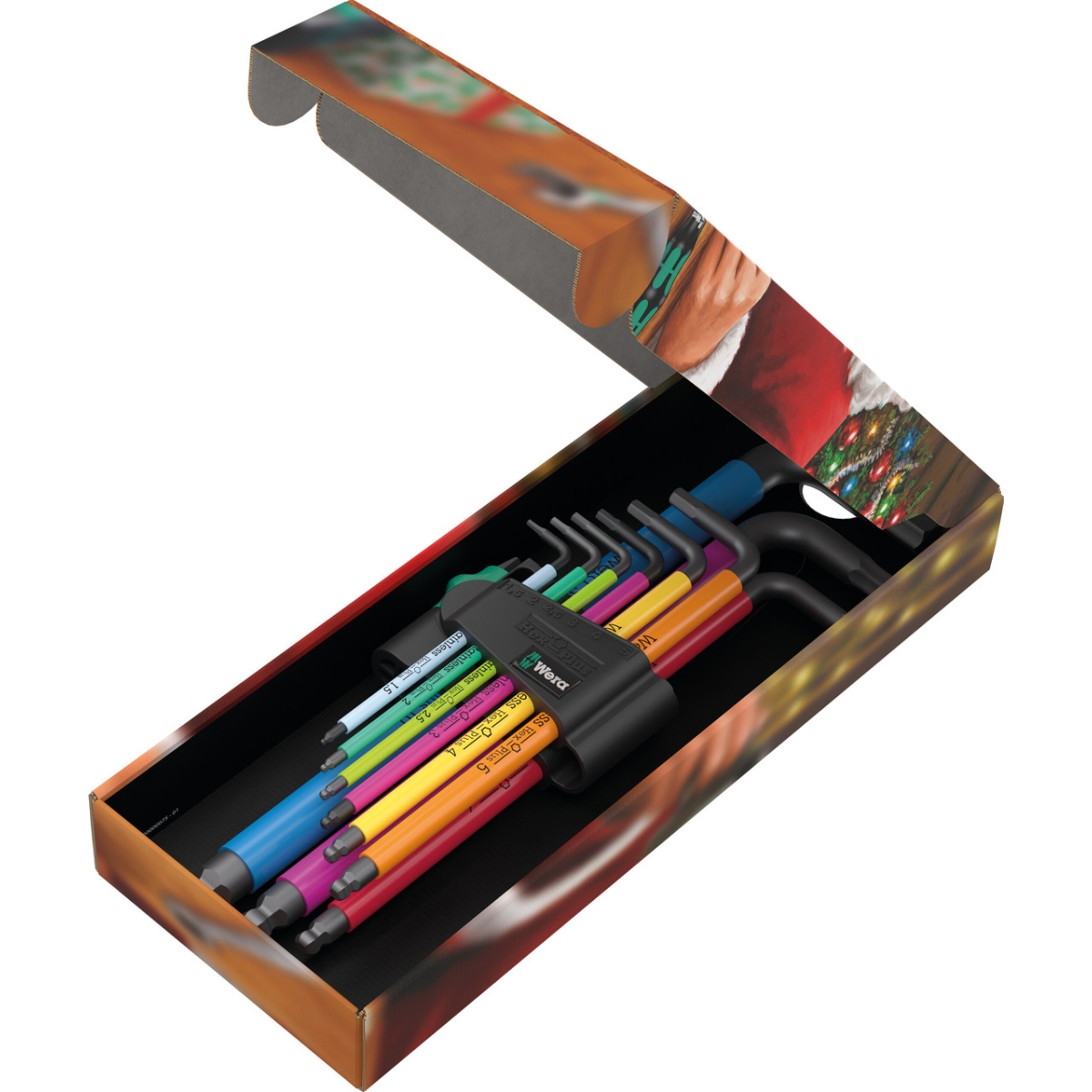 ESPECIAL DE NATAL 2023 CONJUNTO DE CHAVES L 950/9 HEX-PLUS MULTICOLOR 1 MÉTRICO BLACKLASER, 9 PEÇAS - WERA