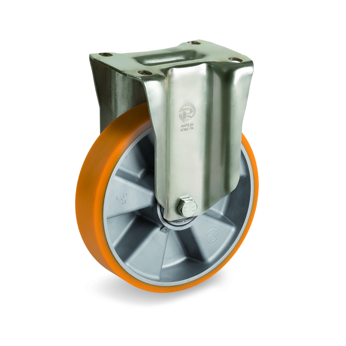 RODÍZIO FIXO SEM FREIO COM RODA EM POLIURETANO "TR" E NÚCLEO EM ALUMÍNIO - Tellure Rôta