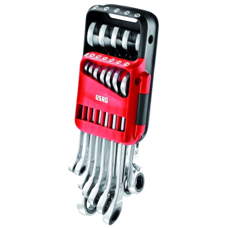 CONJUNTO DE CHAVES COMBINADAS DE CATRACA REVERSÍVEL COM ANEL DE TRAVAMENTO 285KA/DS12, 12 PEÇAS - USAG