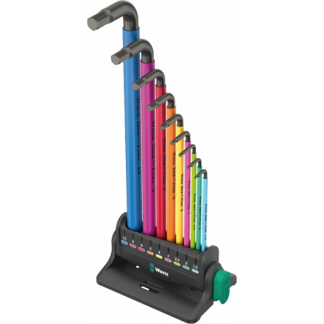 Conjunto de 10 peças de chaves L 950/9 Hex-Plus Multicolour 3, métricas, BlackLaser. - WERA