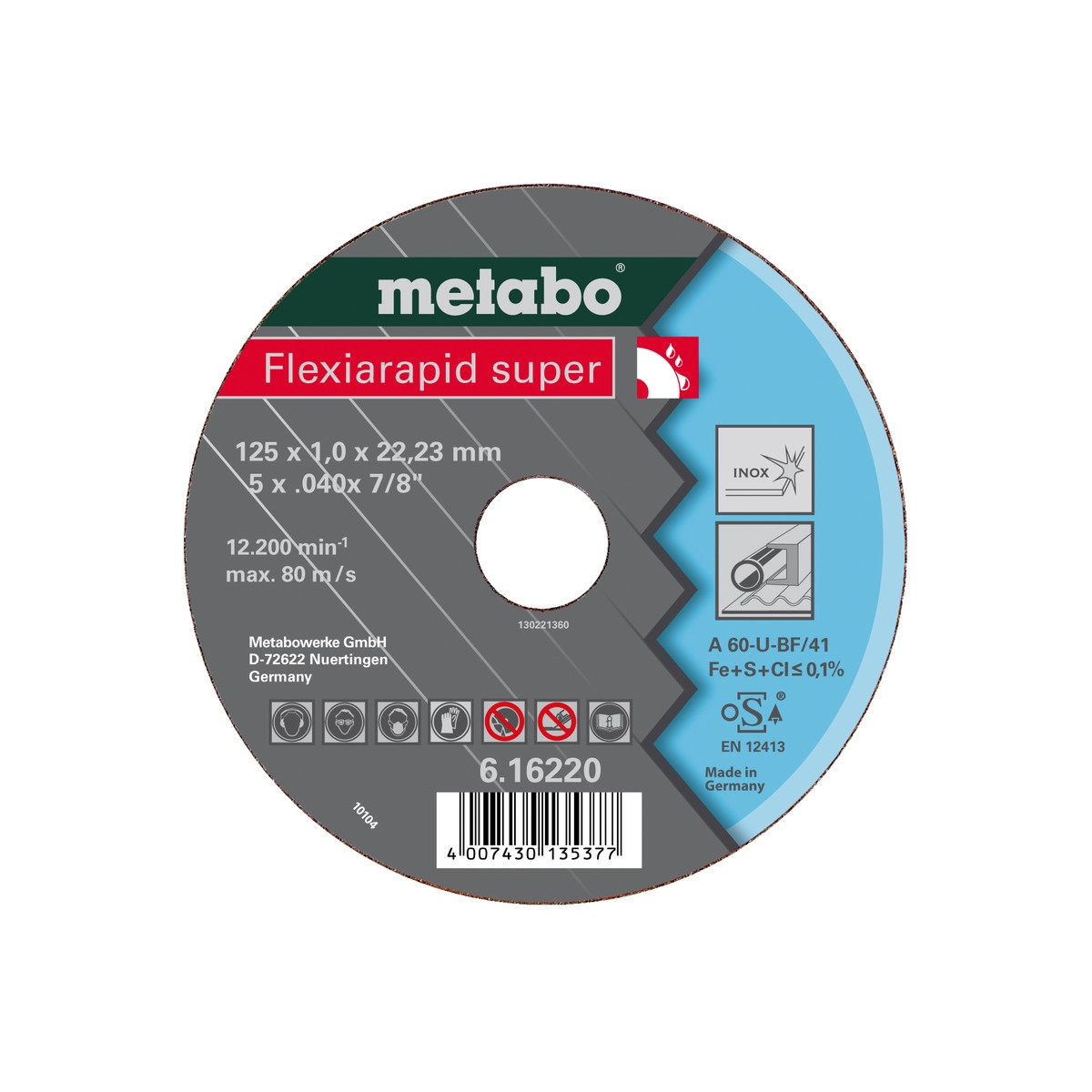 DISCO DE CORTE FLEXIARAPID SUPER 180X1,6X22,23 INOX, TF 41 METABO - 