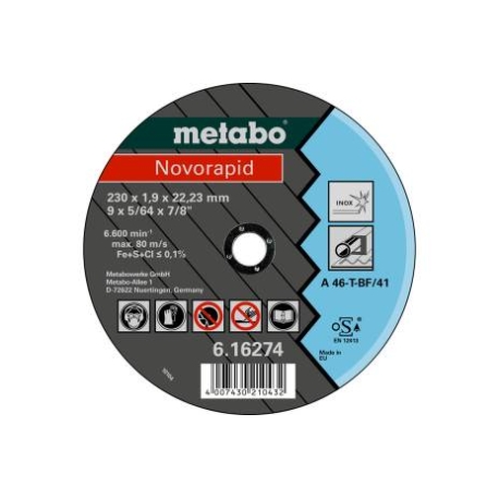 DISCO DE CORTE NOVORAPID 180 X 1,5 X 22,23 INOX, TF 41 METABO - 
