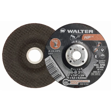 Disco de retificação 3" x 1/4" x 3/8" Tipo de eixo 27 - Walter 08B310 1/4'' HP - WALTER