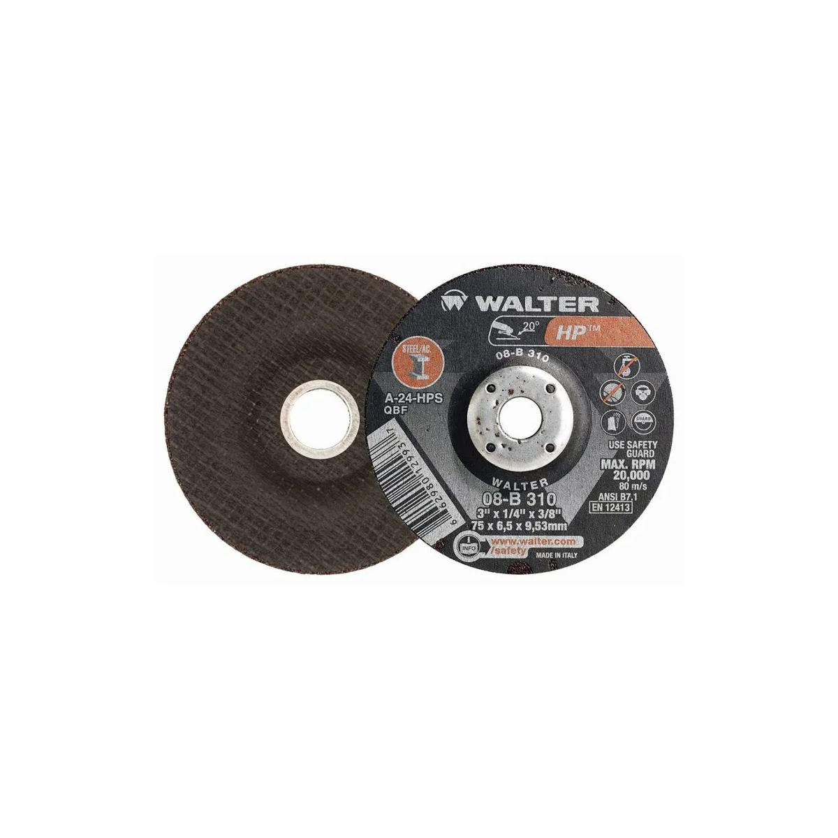 Disco de retificação 3" x 1/4" x 3/8" Tipo de eixo 27 - Walter 08B310 1/4'' HP - WALTER