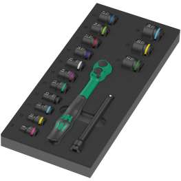 CONJUNTO CHAVE CATRACA 3-8 COM SOQUETES DE IMPACTO 16 PEÇAS, COMFORT 1, 8010 B ZYKLOP INSERTO DE ESPUMA - WERA - WERA