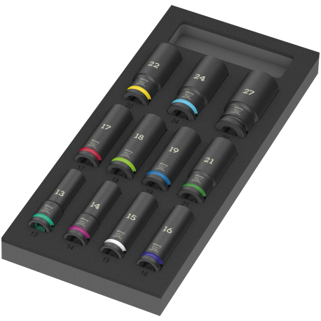 CONJUNTO SOQUETES LONGOS 1-2 IMPACTO 11 PEÇAS ZYKLOP C 9725 INSERTO DE ESPUMA - WERA - WERA