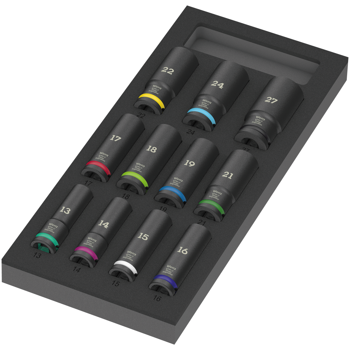 CONJUNTO SOQUETES LONGOS 1-2 IMPACTO 11 PEÇAS ZYKLOP C 9725 INSERTO DE ESPUMA - WERA - WERA