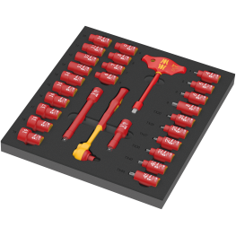 CONJUNTO CHAVE CATRACA 3-8 COM SOQUETES VDE 28 PEÇAS 8007 B VDE ZYKLOP 9726 INSERTO DE ESPUMA - WERA - WERA